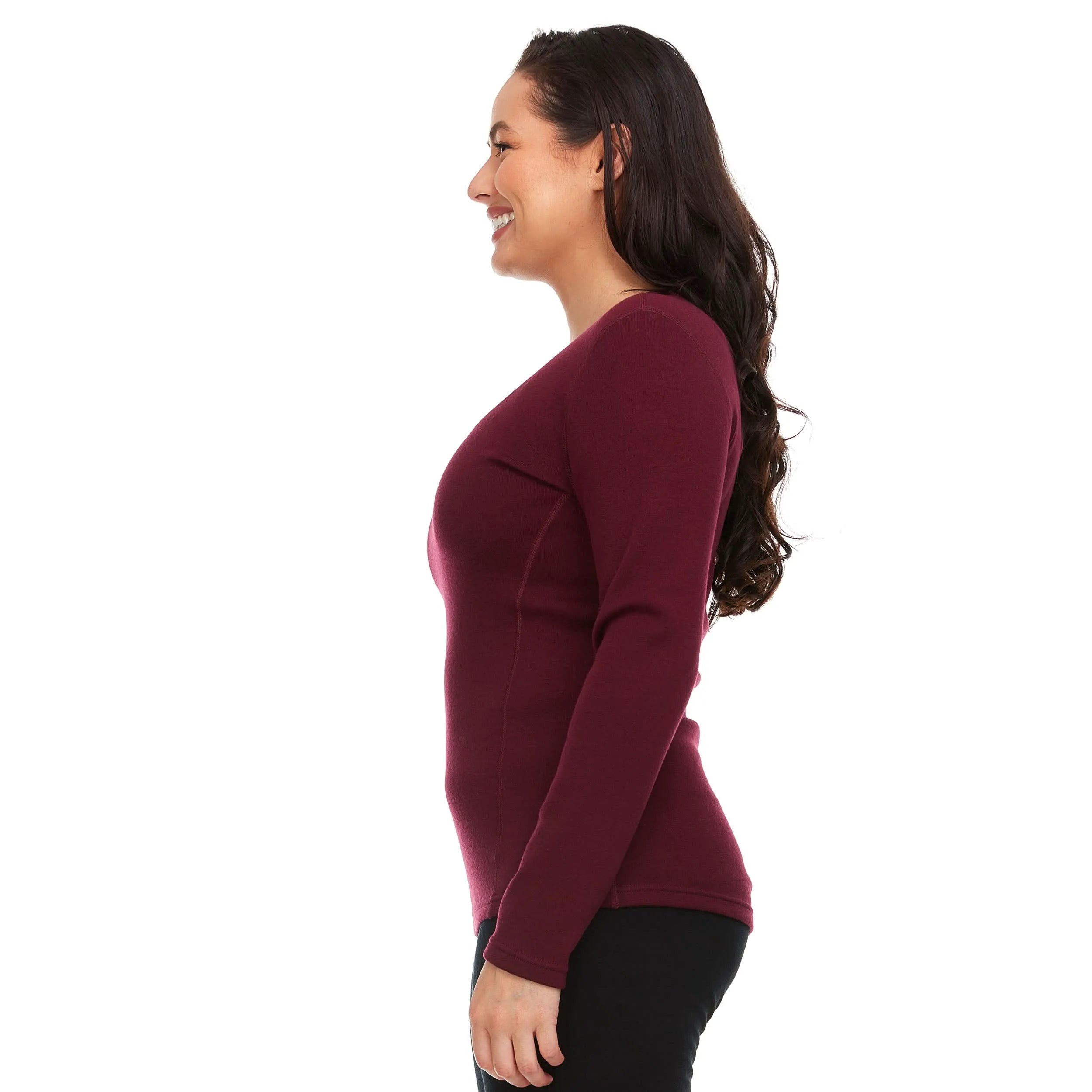 Women's Heavyweight 100% Merino Wool Thermal Base Layer Crew Top