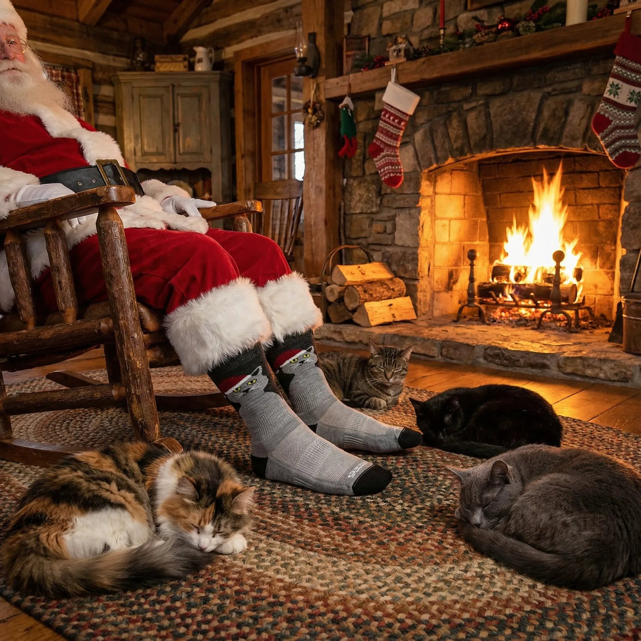 Santa Cat Socks - Micro Cushion Mini Crew